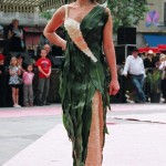 Robe réalisée de 85 feuilles d'Aspidistra.Le revers et le pli creux sont recouverts de monnaie du pape.