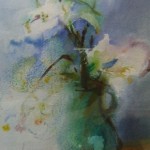 Elle maîtrise avec subtilité le cheminement des pigments à travers l'eau.  Fleurs de pommier  18 x 25 cm.