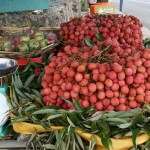 A Noël c'est la saison des litchis. Il sont présentés en énormes pyramides au bord de la route. Quant aux mangues on en dénombre pas moins de 40 variétés sur l'île.