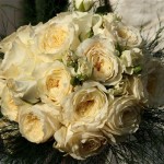 Des roses Patience pour le bouquet de la marièe qui portait une robe en dentelle.